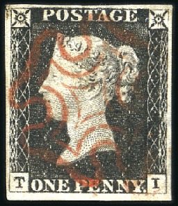 Stamp of Great Britain » 1840 1d Black and 1d Red plates 1a to 11 Plate 3 TI with good to large margins, neat red MC