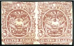 Stamp of Ecuador » 1865-72 First Issue 4r Variety, PRINTED BOTH SIDES, scarce PAIR, front