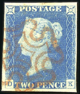 Stamp of Great Britain » 1840 2d Blue (ordered by plate number) Plate 1 DK with good to large margins, crisp red M