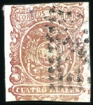 Stamp of Ecuador » 1865-72 First Issue 4r Variety, PRINTED BOTH SIDES, one of only a few 