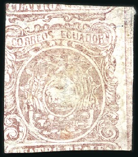 Stamp of Ecuador » 1865-72 First Issue 4r Variety, PRINTED BOTH SIDES, one of only a few 