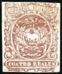 Stamp of Ecuador » 1865-72 First Issue 4r Variety, PRINTED BOTH SIDES, two single example