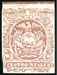 Stamp of Ecuador » 1865-72 First Issue 4r Variety, PRINTED BOTH SIDES, two single example