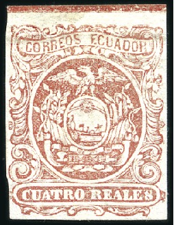 Stamp of Ecuador » 1865-72 First Issue 4r Variety, PRINTED BOTH SIDES, two single example