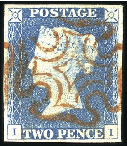 Stamp of Great Britain » 1840 2d Blue (ordered by plate number) Plate 1 II with good even margins, crisp red MC, v