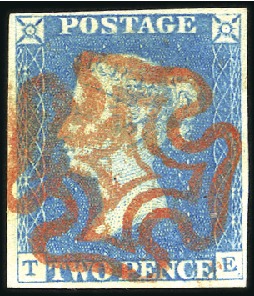 Stamp of Great Britain » 1840 2d Blue (ordered by plate number) Plate 1 TE with fine to good margins, crisp red MC