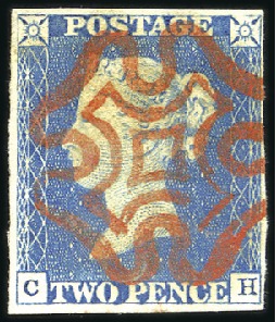 Stamp of Great Britain » 1840 2d Blue (ordered by plate number) Plate 1 CH with fine to very good margins, crisp r