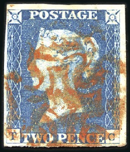 Stamp of Great Britain » 1840 2d Blue (ordered by plate number) Plate 1 TC with fine to large margins, neat red MC