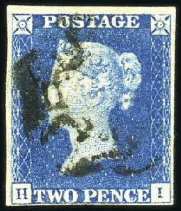 Stamp of Great Britain » 1840 2d Blue (ordered by plate number) Plate 1 HI with close to large margins, black MC, 