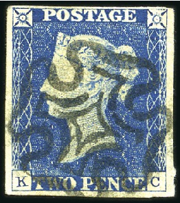 Stamp of Great Britain » 1840 2d Blue (ordered by plate number) Plate 1 KC with fine to very good margins, crisp b