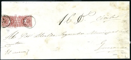 Stamp of Ecuador » 1865-72 First Issue Two 4r Deep Red arranged tete-beche on legal wrapp
