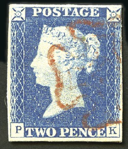 Stamp of Great Britain » 1840 2d Blue (ordered by plate number) Plate 1 PK with very close to good margins, neat r