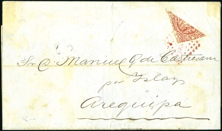 Stamp of Ecuador » 1865-72 First Issue 4r Bisect tied by red rhomboid of dots "FRANCA" to