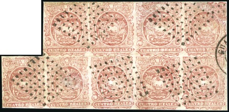 Stamp of Ecuador » 1865-72 First Issue 4r Rose, the elusive 1868 3rd printing, used horiz