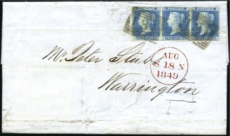 Stamp of Great Britain » 1841 2d Blue Plate 3 AA-AC strip of three with good to very goo
