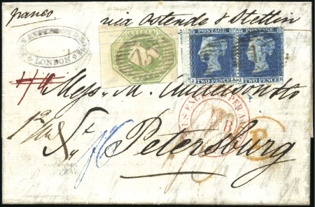 Stamp of Great Britain » 1847-54 Embossed 1856 (Oct 15) Wrapper from London to Russia with E