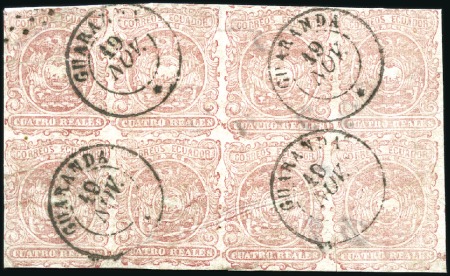 Stamp of Ecuador » 1865-72 First Issue 4r Rose, the elusive 1868 3rd printing, used horiz