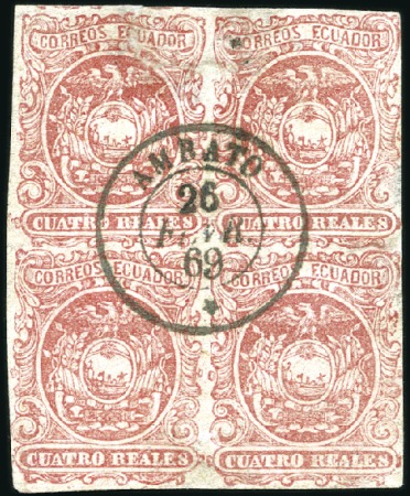 Stamp of Ecuador » 1865-72 First Issue 4r Deep Rose, the elusive 1868 3rd printing, used 