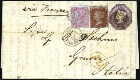Stamp of Great Britain » 1847-54 Embossed 1855 (Oct 24) Entire from London to Italy with Emb