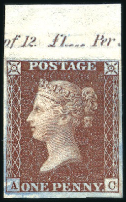 Stamp of Great Britain » 1841 1d Red Plate 39 AC IMPRIMATUR top marginal with part insc
