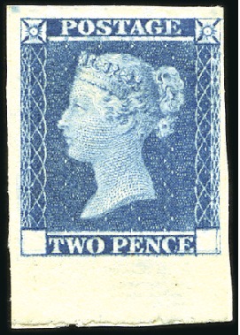 Stamp of Great Britain » 1841 2d Blue 1841 2d Blue lower marginal proof (from small tria