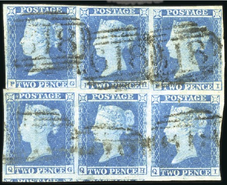Stamp of Great Britain » 1841 2d Blue 1841 2d Blue pl.4 PG/QI block of six with just tou