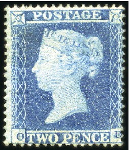 Stamp of Great Britain » 1854-70 Perforated Line Engraved 1854 2d Blue OD pl.4 wmk SC, perf.16, large part o