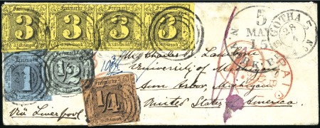 Stamp of German States » Thurn and Taxis 1857 Envelope to Ann Arbor / USA franked 4-colour 