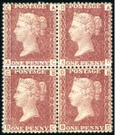 Stamp of Great Britain » 1854-70 Perforated Line Engraved 1864 1d Red wmk LC, perf.14, mint og block of four