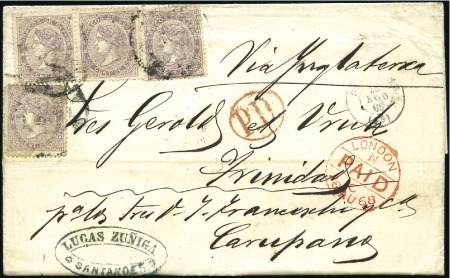 Stamp of Spain 1867 Cover franked 12C orange (2) bearing BILBAO c