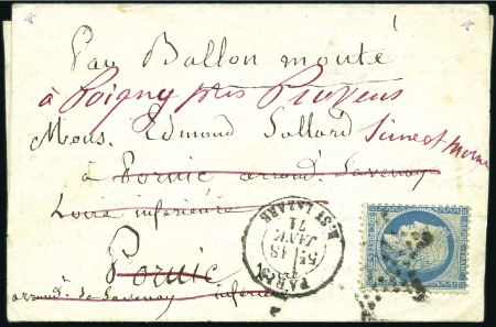 Stamp of France 1871 Ballon monté avec 20c Siège pour Pornic et ré
