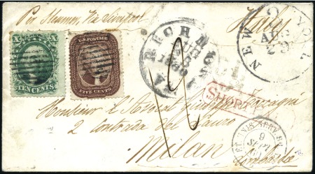 Stamp of United States 1860 Envelope to Milan franked 10C + 5C bearing gr