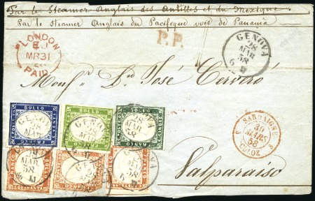 Stamp of Italian States » Sardinia 1858 Front of folded letter bearing 3-colour multi