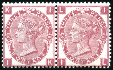 Stamp of Great Britain » 1855-1900 Surface Printed 1867 3d Deep Rose pl.10 pair, mint nh, left stamp 