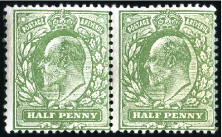 Stamp of Great Britain » King Edward VII 1911 1/2d Bright Green (fine impression) pair, min