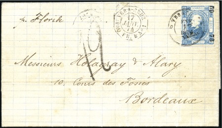 Stamp of Mexico 1874 Cover to France with 12c blue tied by Vera Cr