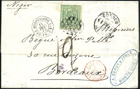 Stamp of France 1873 Lettre de Montevideo avec Uruguay 10c vert, c