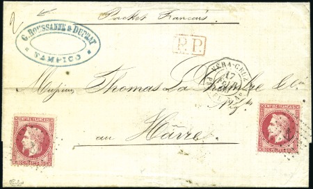 Stamp of France 1869 Lettre en double port de Tampico pour le Havr