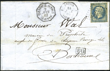 Stamp of France Rarissime càd "CORRESP D ARMEES 07.06.63 GUIENNE" 