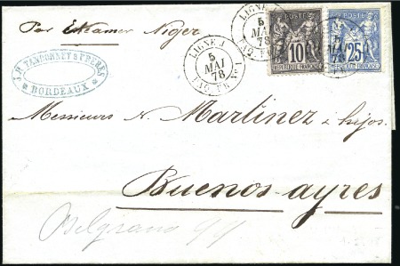 Stamp of France 1878 Lettre de Bordeaux pour l'Argentine avec Sage