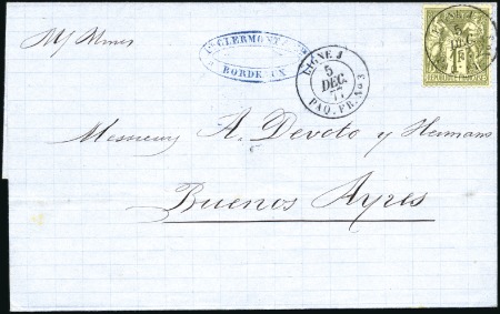 Stamp of France 1877 Lettre de Bordeaux pour l'Argentine avec Sage