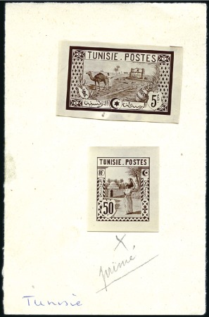 Stamp of Colonies françaises » Tunisie 1930 Deux essais photographiques dont 50c porteuse