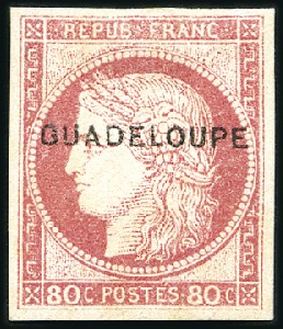 Stamp of Colonies françaises » Guadeloupe 1891 80c rose avec surch. Guadeloupe, neuf, TB, si