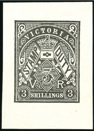 Stamp of Australia » Victoria 1884-96 3s die proof in black on greenish wove pap