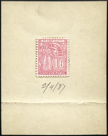 Stamp of Australia » Victoria 1886-96 1s6d perforated die proof in pink, affixed