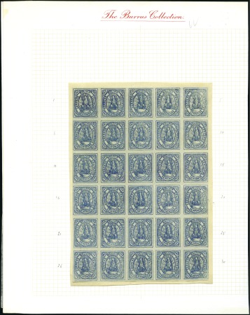 Stamp of Bolivia 1867 100c Blue, sheet of 30, mostly nh, mounted on