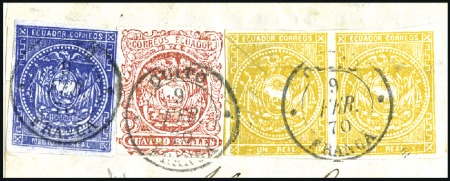Stamp of Ecuador » 1865-72 First Issue 4r Dull Rose as part of THREE COLOUR FRANKING with