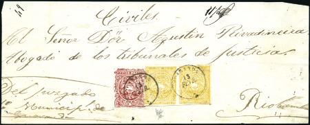 Stamp of Ecuador » 1865-72 First Issue Small-size legal front franked by 4r Venetian Red 