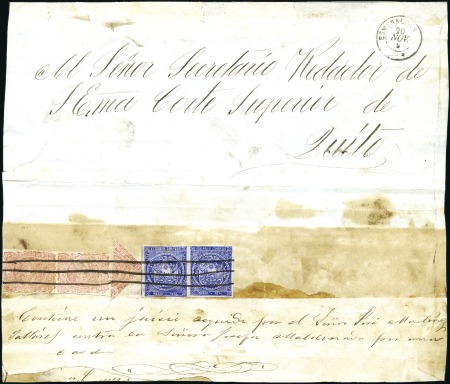 Stamp of Ecuador » 1865-72 First Issue 4r Dull Pale Rose, 3rd printing, vert. pair plus B