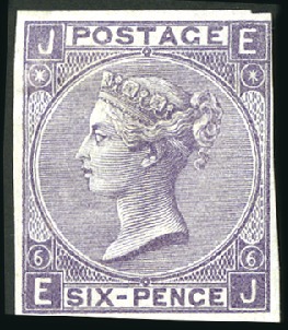 Stamp of Great Britain » 1855-1900 Surface Printed 1867 6d pl.6 IMPERF. COLOUR TRIAL in lilac on unwa